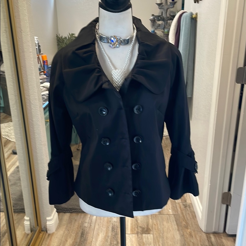 Samuel Dong Black Pea Coat Tailored Classic